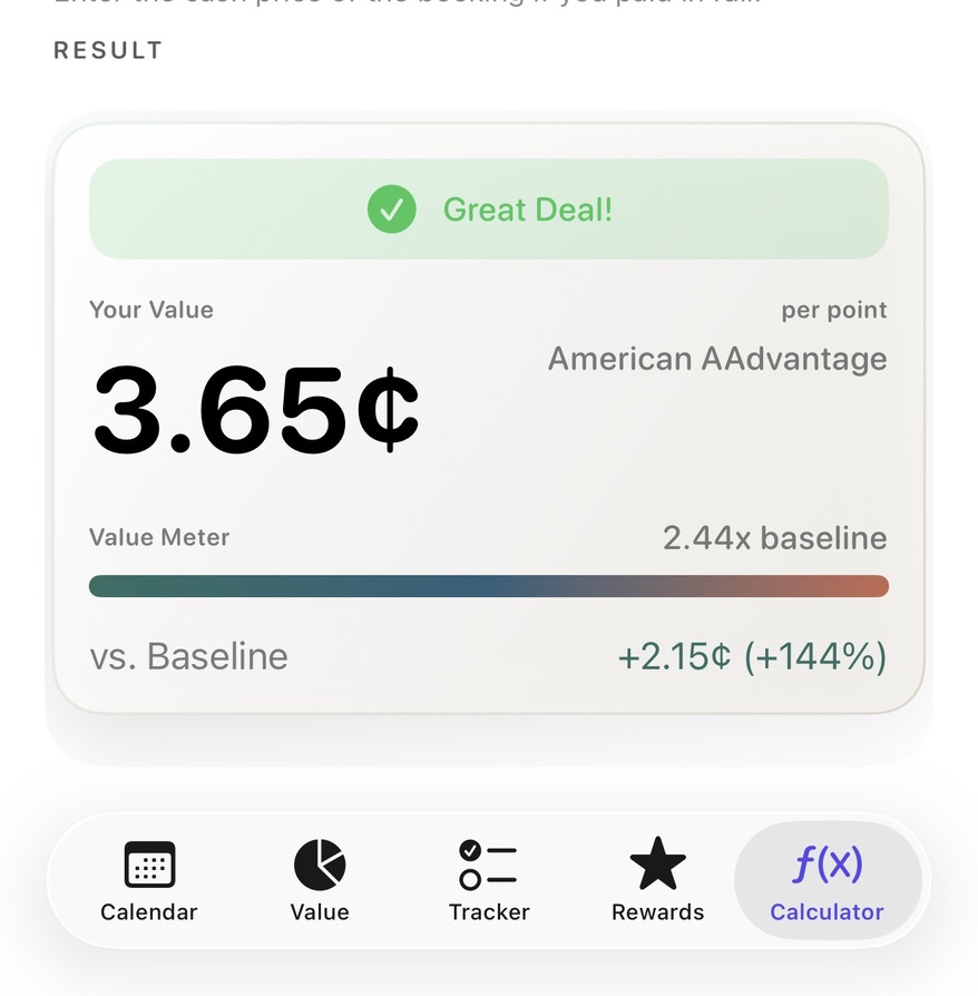 Points calculator screen