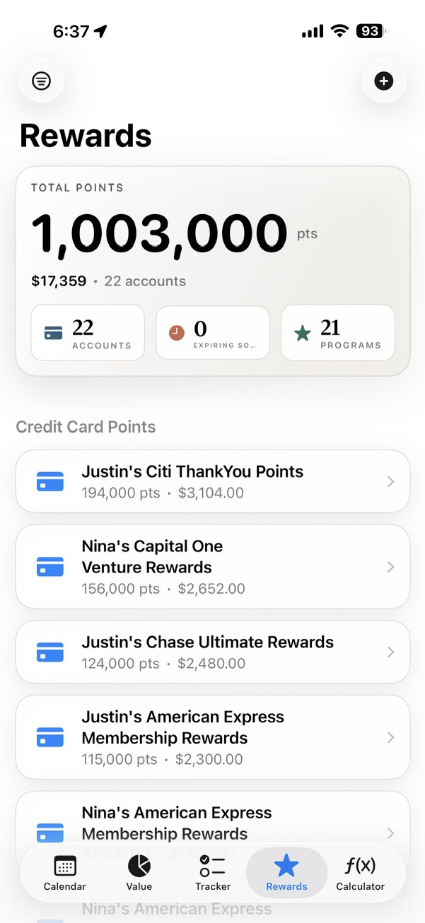 Rewards dashboard screen
