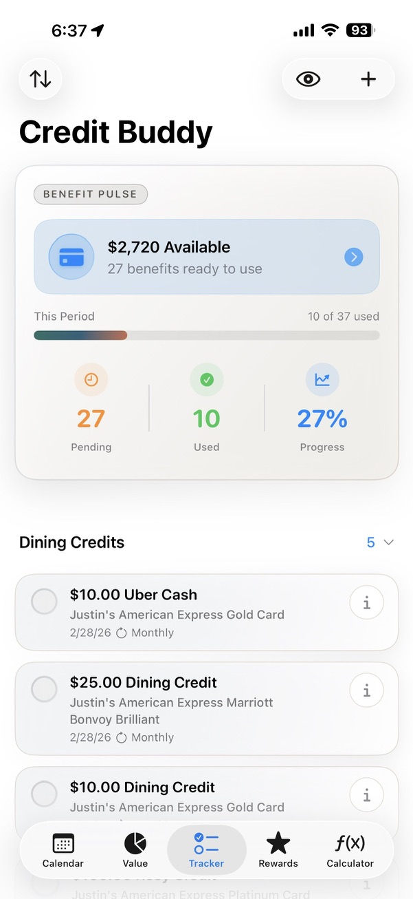 Credit Buddy tracker view